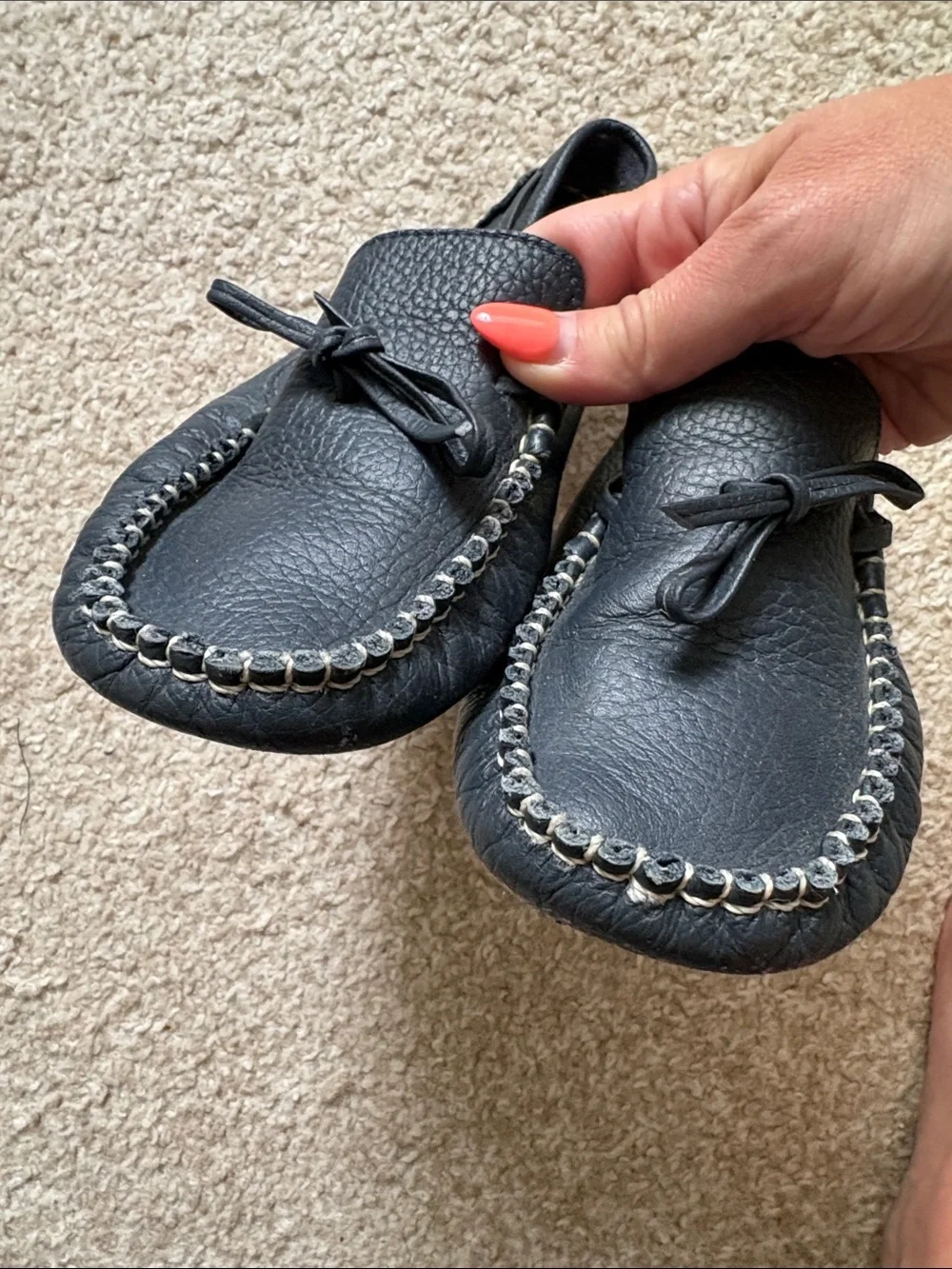 Elephantito Navy Blue Leather Moccasin Kids Shoes